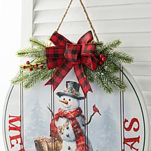 Glitzhome 15" Rustic Round Wooden Merry Christmas Hanging Sign