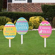 Glitzhome 15" Wooden Easter Egg Yard Stake - Set of 3