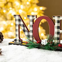 Glitzhome 15" Wooden Plaid NOEL Table Decor