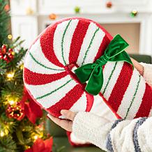 Glitzhome 15.75" Christmas Candy Cane Shaped Hooked Pillow