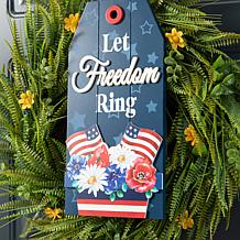 Glitzhome 15.75in H Patriotic Americana Wooden Word Sign Door Hanger