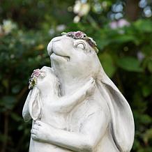Glitzhome 17" H MGO Rabbit Statue with Floral Crowns