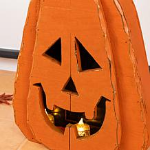 Glitzhome 17.5"H Halloween Chunky Wood Jack-O-Lantern Porch Decor