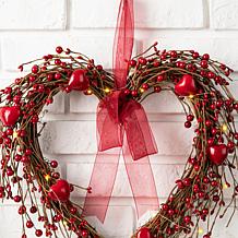 Glitzhome 17in H Lighted Valentine's Berry Heart Wreath