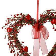 Glitzhome 17in H Lighted Valentine's Berry Heart Wreath