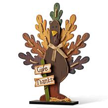 Glitzhome 18.25in. H Burlap and Wooden Turkey Table Decor