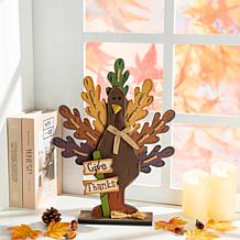 Glitzhome 18.25in. H Burlap and Wooden Turkey Table Decor