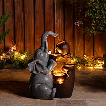 Glitzhome 18.5" H 4-Tier Elephant Outdoor Fountain with LED Light