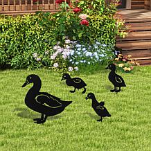 Glitzhome 18"H 2-in-1 Set of 4 Black Metal Duck Silhouette Picks