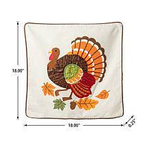 Glitzhome 18in. L Cotton Embroidered Turkey Pillow Cover
