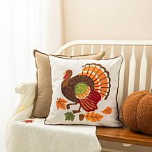 Glitzhome 18in. L Cotton Embroidered Turkey Pillow Cover