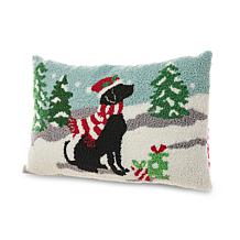 Glitzhome 18in. L Hooked Christmas Dog Pillow