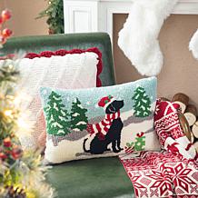 Glitzhome 18in. L Hooked Christmas Dog Pillow