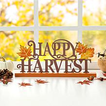 Glitzhome 18in. L Wood and Metal Happy Harvest Table Decor