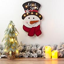 Glitzhome 19in H Lighted 3D Wooden Metal Snowman Wall Decor
