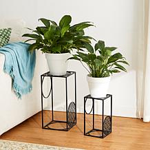 Glitzhome 2-pc. Black Metal Wire Rectangular Nesting Planter Stand