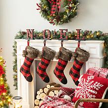 Glitzhome 2-pk 21" Black and Red Buffalo Plaid/Fur Stocking