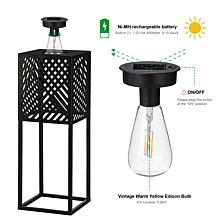 Glitzhome 2-pk 23.75 17.75" Solar Edison Bulb Outdoor Floor Lanterns