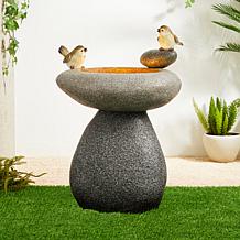 Glitzhome 20.75" Faux Stone Polyresin Outdoor Birdbath w/Pump, LED