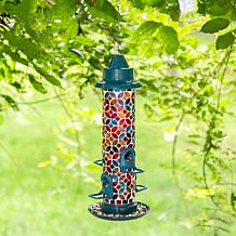 Glitzhome 20''H Glass Tall Hanging Multi-Color Mosaic Birdfeeder