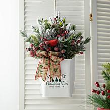 Glitzhome 21" Christmas Pine Needle & Berry Ribbon Centerpiece
