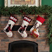 Glitzhome 21" L LED Embroidered Linen Dog Christmas Stocking
