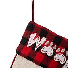 Glitzhome 21" L LED Embroidered Linen Dog Christmas Stocking