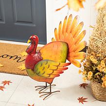 Glitzhome 21.5in. H Thanksgiving Metal Turkey Porch Decor