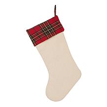 Glitzhome 21in. H Embroidered Linen Christmas Red Truck Stocking