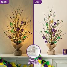 Glitzhome 21in H Lighted Mardi Gras Fleur-de-Lis and Berry Table Tree