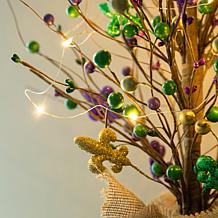 Glitzhome 21in H Lighted Mardi Gras Fleur-de-Lis and Berry Table Tree