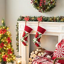Glitzhome 21in. H Poinsettia Hooked Stocking