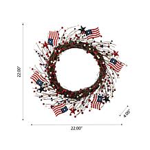 Glitzhome 22" Patriotic Americana Flag and Berry Wreath