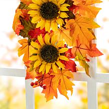 Glitzhome 22.5in. H Fall Metal Pumpkin and Sunflower Swag Wall Decor