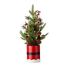 Glitzhome 22in H Lighted Santa Belt Potted Table Tree