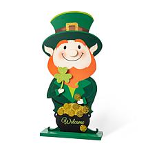 Glitzhome 23.5in H St. Patrick's Wooden Leprechaun Pot Porch Decor
