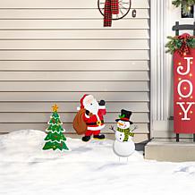 Glitzhome 24" 3-pc Metal Santa, Snowman, Tree Yard Stake or Wall Decor