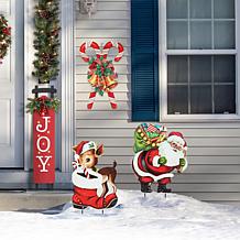 Glitzhome 24" 3pc. Metal Santa, Reindeer, Candy Cane Yard Stake