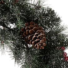 Glitzhome 24" D Glittered Pine Cone Christmas Wreath with LED Lights