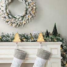 Glitzhome 24" D LED Flocked Christmas Wreath and 2pk 9' Garland Set