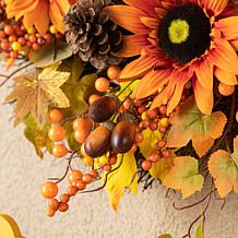 Glitzhome 24" Fall Sunflower, Maple Leaf and Berry Wreath