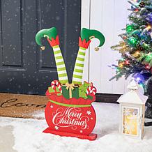 Glitzhome 24.5" Christmas Elf Legs in Gift Box Porch Decor