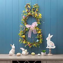 Glitzhome 24.5" H Easter Bunny Shaped Wreath w/ Eggs, Satin Ribbon Bow
