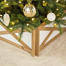 Glitzhome 24.5" Natural and White Wooden Tree Collar