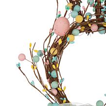 Glitzhome 24.5in H Easter Bunny Shaped Wreath with Eggs and Satin R...