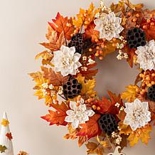 Glitzhome 24"D Fall Lotus, Lotus Pod and Berry Wreath w/ Hanger