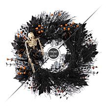 Glitzhome 24"D Halloween Black Rose, Skeleton & Berry Wreath w Hanger
