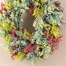 Glitzhome 24"D Mixed Floral Eucalyptus Wreath