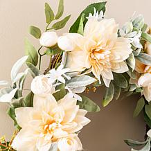 Glitzhome 24"D Peach Dahlia Floral Wreath