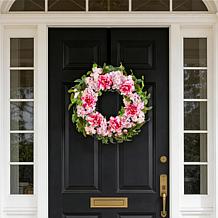 Glitzhome 24"D Pink Hydrangea, Peony & Cherry Wreath